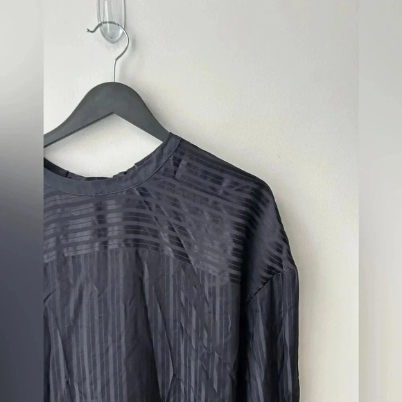 Aritzia Wilfred Silk Striped Mini Dress Navy Blue Tie Waist Long Sleeve Size L - Picture 3 of 15